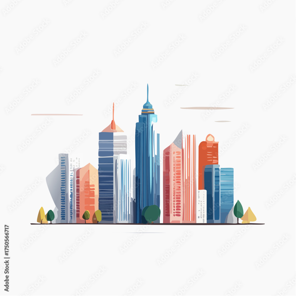 Obraz premium Modern City Skyline Illustration – Colorful Urban Architecture Vector