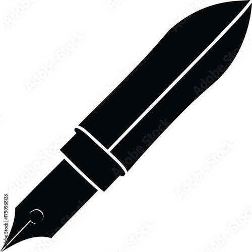  black fountain pen with gold nib shining on white.eps