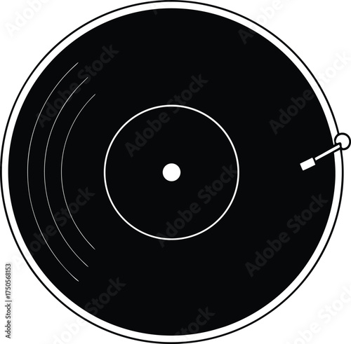 black vinyl turntable top view isolated on white .eps