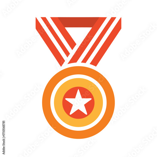 Orange and Yellow Medal with Red Ribbon and White Star on White Background award