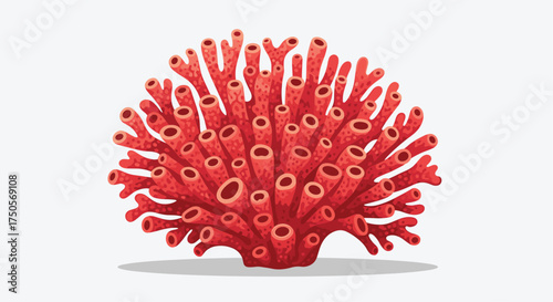 A vibrant red coral formation with many tubular branches.