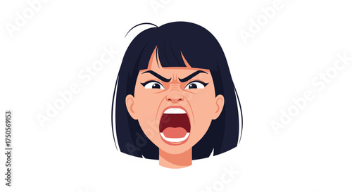 A woman expresses intense anger and frustration through an open-mouthed scream.