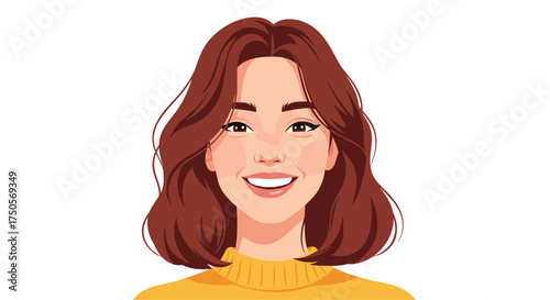 Close-up portrait of a happy smiling woman with short brown hair.