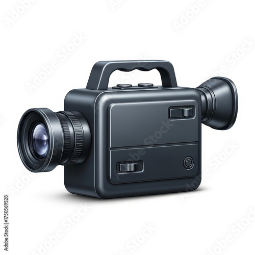 Retro-style black video camera graphic.