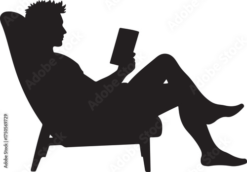 Silhouette of person reading a book in a lounge chair