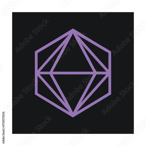 Purple geometric outline of an octahedron on a black background Keywords: logo, abstract, geometric, design, symbol, icon, octahedron, polyhedron