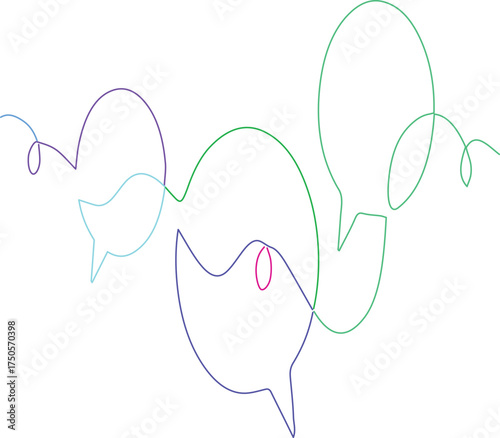 Continuous line drawing of speech bubbles vector illustration for communication and social media con
