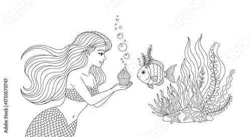 A mermaid gently blows bubbles to an underwater fire .