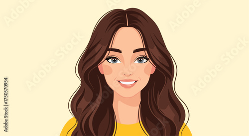 A beautiful young woman with long wavy brown hair smiling.