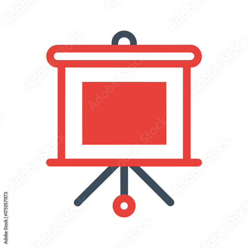 Red and Blue Presentation Easel Icon with White Background Keywords: presentation, easel, board, stand, tripod, meeting, conference, seminar