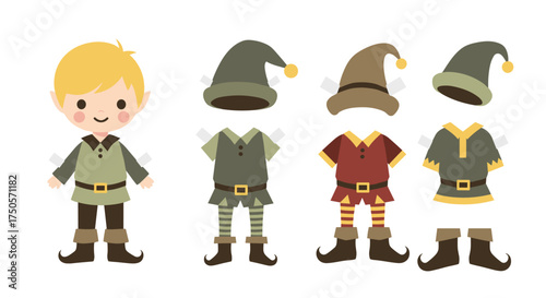 Cute paper doll elf with outfits and accessories