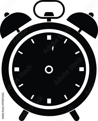   clean modern alarm clock with blue rim and bells.eps