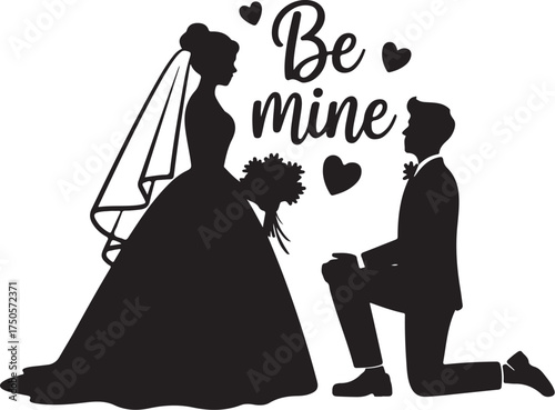 Elegant marriage proposal with bride and groom art