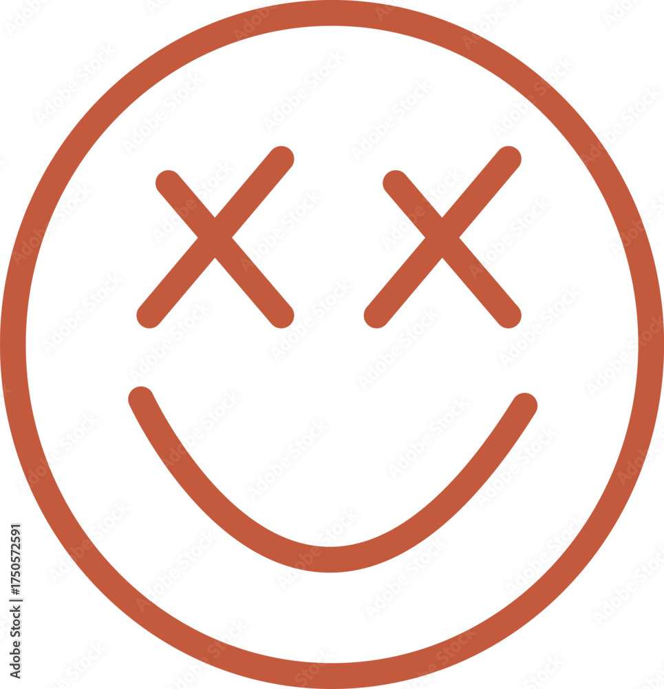 Fototapeta premium Dizzy Smiley Face Icon Illustration in Earth Tone with X Eyes and Curved Smile Design
