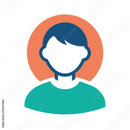 Simple icon of a person with blue hair and orange circle Keywords: person, icon, avatar, user, profile, silhouette, man, boy, head, shoulders