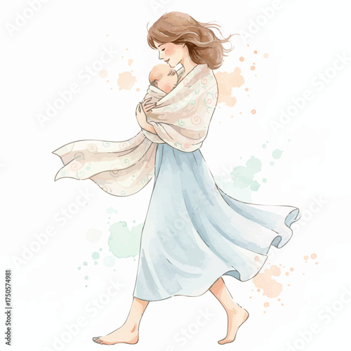 Tender Moments of Motherhood – Watercolor Illustrations of Mothers and Babies