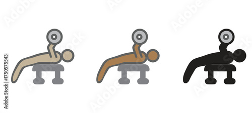 Bench Press Exercise Icons Showing a Man Lifting Weights in Different Skin Tones.