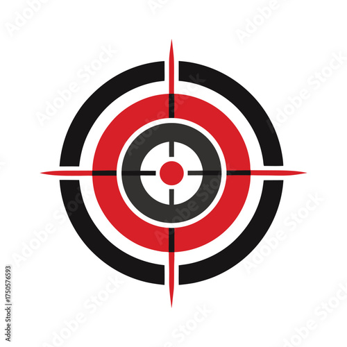 Target Reticle Icon with Red Black and Gray Concentric Circles and Crosshairs Keywords: target, reticle, crosshairs, aim, focus, precision