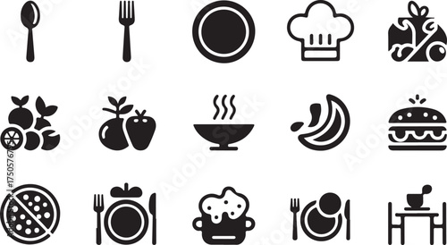 Modern food and dining icons for creative projects