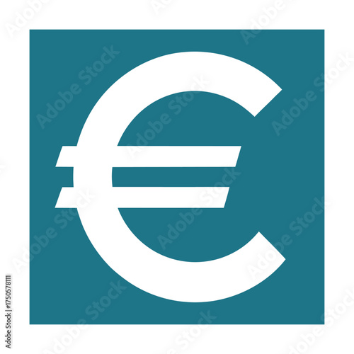 White euro currency symbol on a teal square background money finance