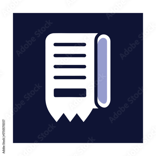 White receipt icon with torn edge on dark blue background bill paper