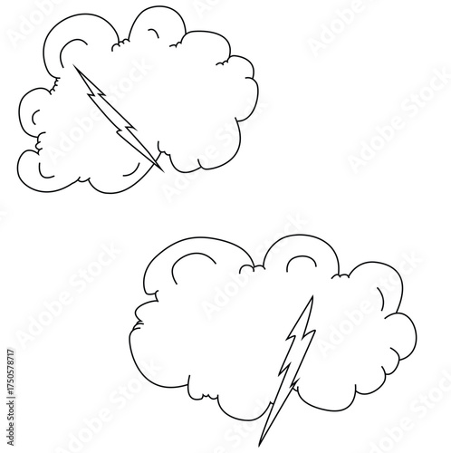 Cute cartoon hand drawn vector thunder clouds outline.