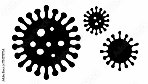 Detailed black viral cell designs, perfect for science presentations, medical illustrations or educational resources