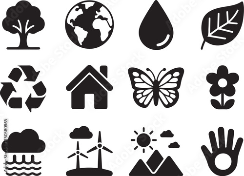 Eco icons for nature, recycling, and sustainability