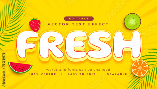 3d style fresh text effect with fruits and leave design