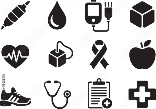 Health icons wellness medical care fitness symbols