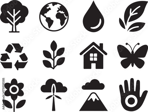 Eco icons for nature, planet, and sustainability