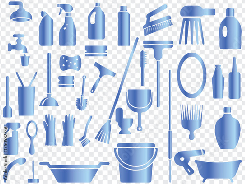 Household and Bathroom Cleaning Tools and Supplies Vector Set