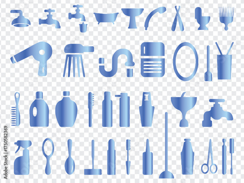Icons for Bathroom, Plumbing Fixtures, and Personal Care Products