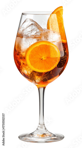 glass with aperol spritz cocktail isolated on transparent background. Alcoholic drink, design element for restaurant or bar. Design element for menu.