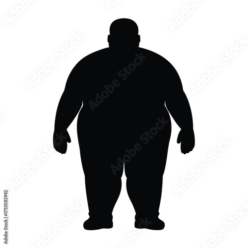 A stark black silhouette of an overweight human figure standing still