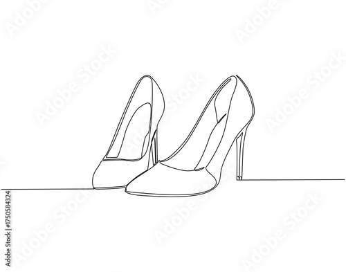 High heels continuous line art. High heels trendy one line drawing. Female elegant shoe concept vector illustration