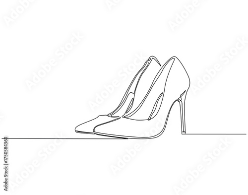 High heels continuous line art. High heels trendy one line drawing. Female elegant shoe concept vector illustration