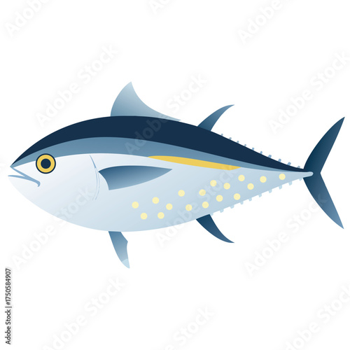 A detailed illustration of a bluefin tuna fish with vibrant colors