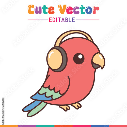 Cute little bird wearing headphones listening to music