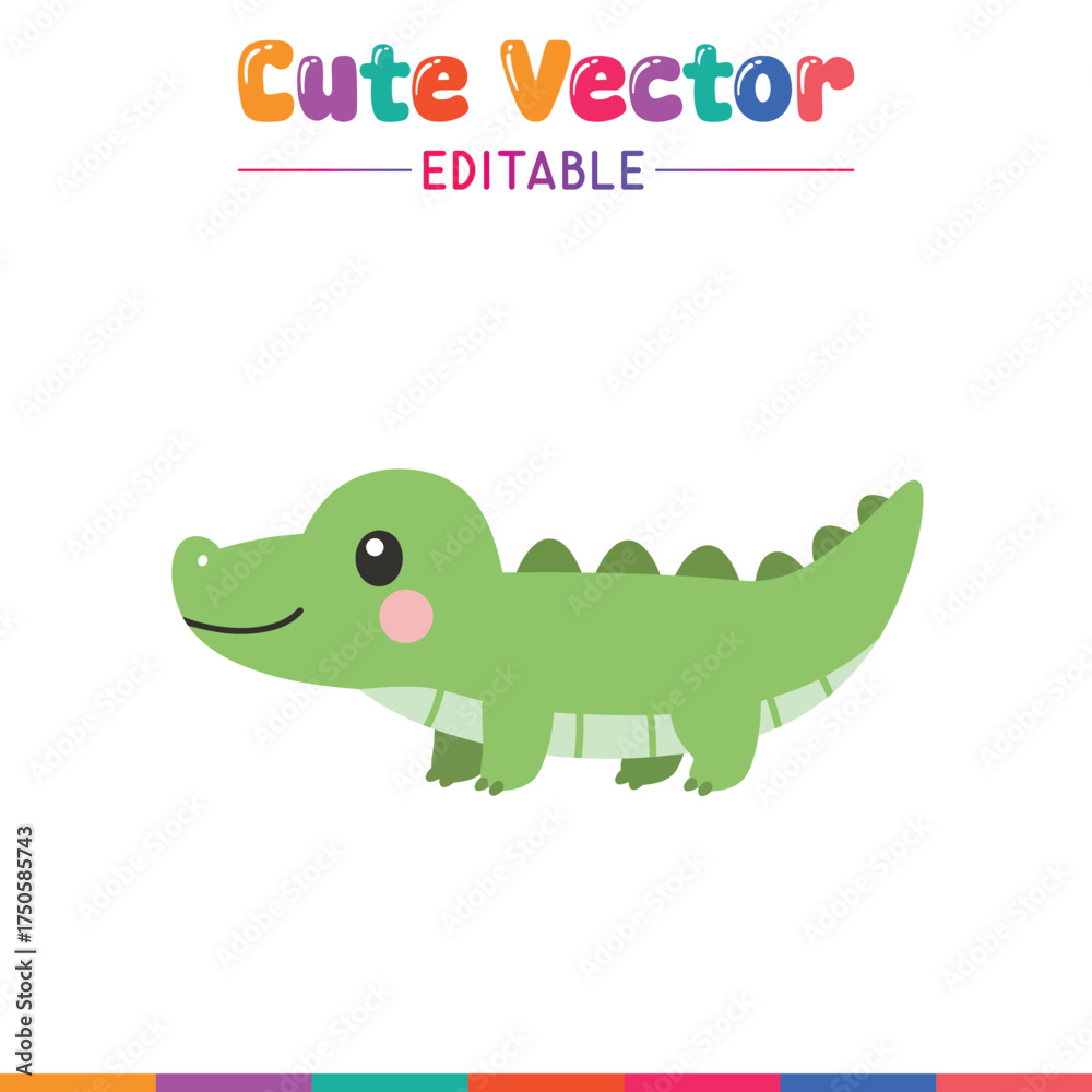 Naklejka premium Cute green alligator cartoon character animal art