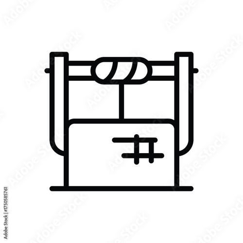 A black outline illustration depicts a well featuring a cylindrical handle upright supports and a rectangular enclosure