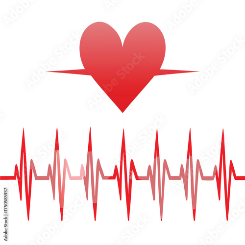 A red heart symbol overlays a dynamic electrocardiogram heartbeat line