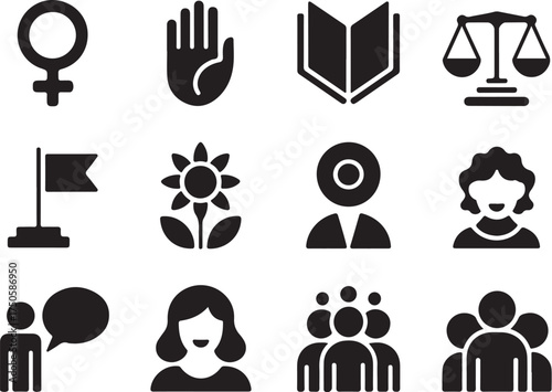 Empowering icons representing community, equality, and social justice themes