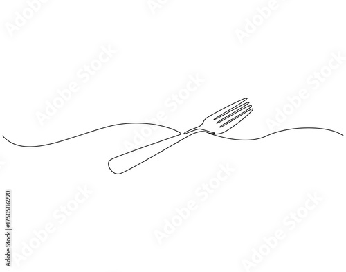 Fork continuous line art. Fork cutlery one line drawing. Tool for eating concept vector illustration