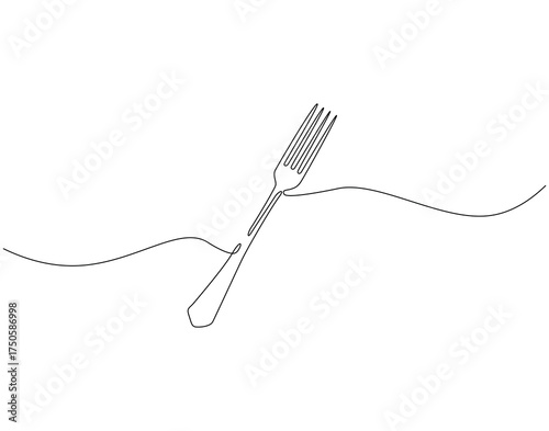 Fork continuous line art. Fork cutlery one line drawing. Tool for eating concept vector illustration