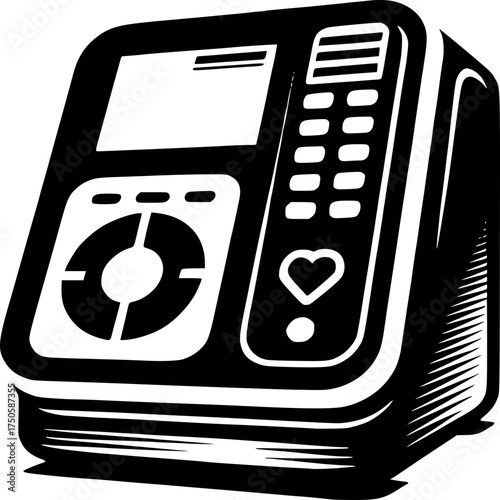 Medical Diagnostic Machine Icon: A detailed monochrome illustration of a medical diagnostic machine.