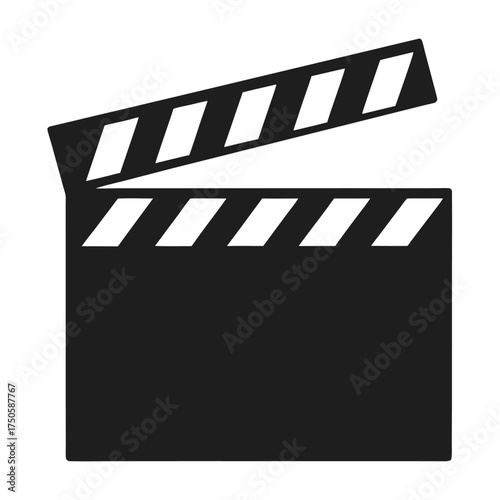 Black and white clapperboard icon design representing filmmaking and cinema