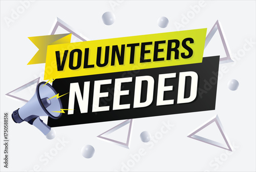 Volunteers needed word concept vector illustration with lines 3d style for social media landing page, template, ui, web, mobile app, poster, banner, flyer, background, gift card, coupon, label
