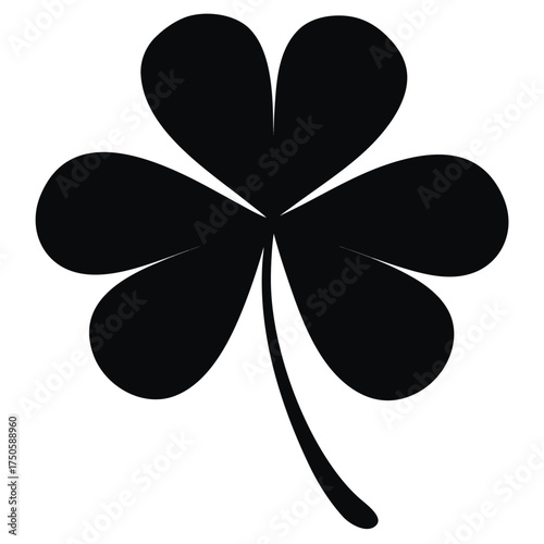 A simple black silhouette of a four leaf clover on white background