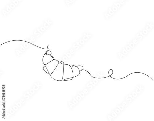 Croissant bread continuous line art. Croissant for breakfast one line drawing. French bread concept vector illustration